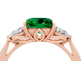 Rose gold Three-Stone Princess Cut Emerald Ring with Pear  Side Stones in Four-Prong Setting_16