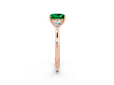 Rose gold Three-Stone Princess Cut Emerald Ring with Pear  Side Stones in Four-Prong Setting_38