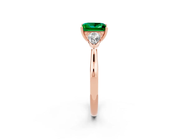 Rose gold Three-Stone Princess Cut Emerald Ring with Pear  Side Stones in Four-Prong Setting