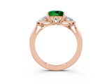 Rose gold Three-Stone Princess Cut Emerald Ring with Pear  Side Stones in Four-Prong Setting_39