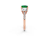 Rose gold Three-Stone Princess Cut Emerald Ring with Round  Pavé Band and Prong Setting_14