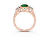 Rose gold Three-Stone Princess Cut Emerald Ring with Round  Pavé Band and Prong Setting_15