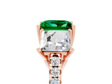 Rose gold Three-Stone Princess Cut Emerald Ring with Round  Pavé Band and Prong Setting_17