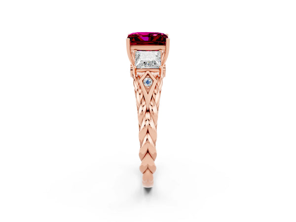 Rose gold Three-Stone Princess Cut Garnet Braided Band Ring with Four-Prong Setting