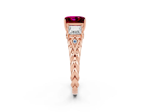 Rose gold Three-Stone Princess Cut Garnet Braided Band Ring with Four-Prong Setting_38