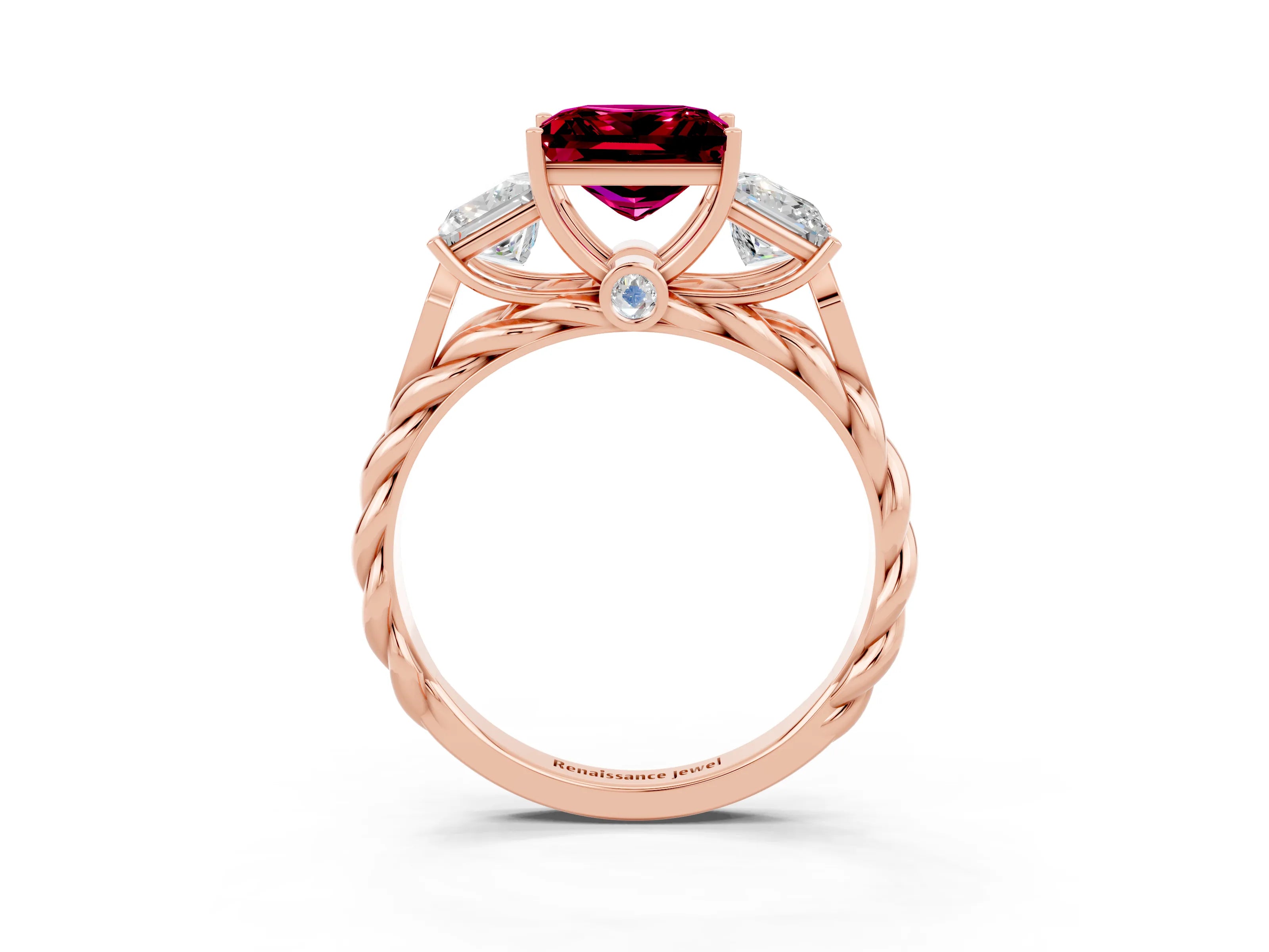 Rose gold Three-Stone Princess Cut Garnet Braided Band Ring with Four-Prong Setting_39
