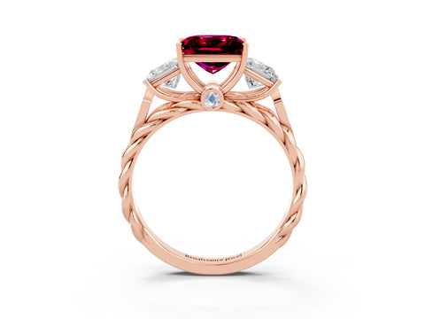 Rose gold Three-Stone Princess Cut Garnet Braided Band Ring with Four-Prong Setting_39