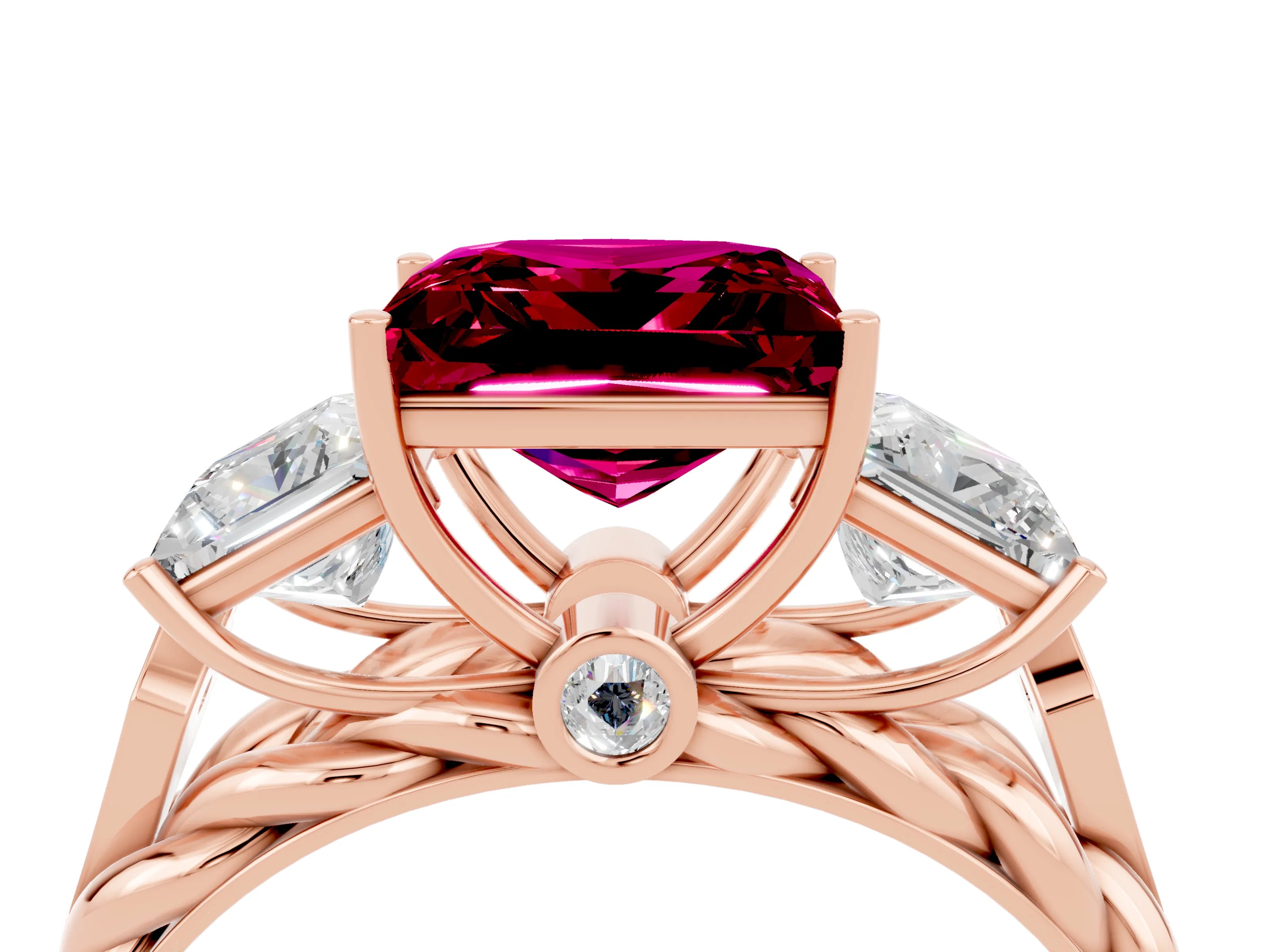 Rose gold Three-Stone Princess Cut Garnet Braided Band Ring with Four-Prong Setting_40