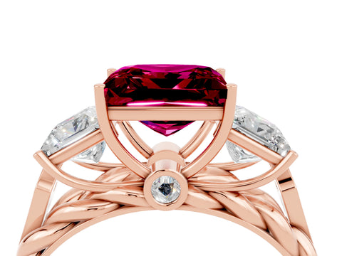 Rose gold Three-Stone Princess Cut Garnet Braided Band Ring with Four-Prong Setting_40