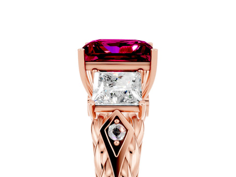 Rose gold Three-Stone Princess Cut Garnet Braided Band Ring with Four-Prong Setting_41