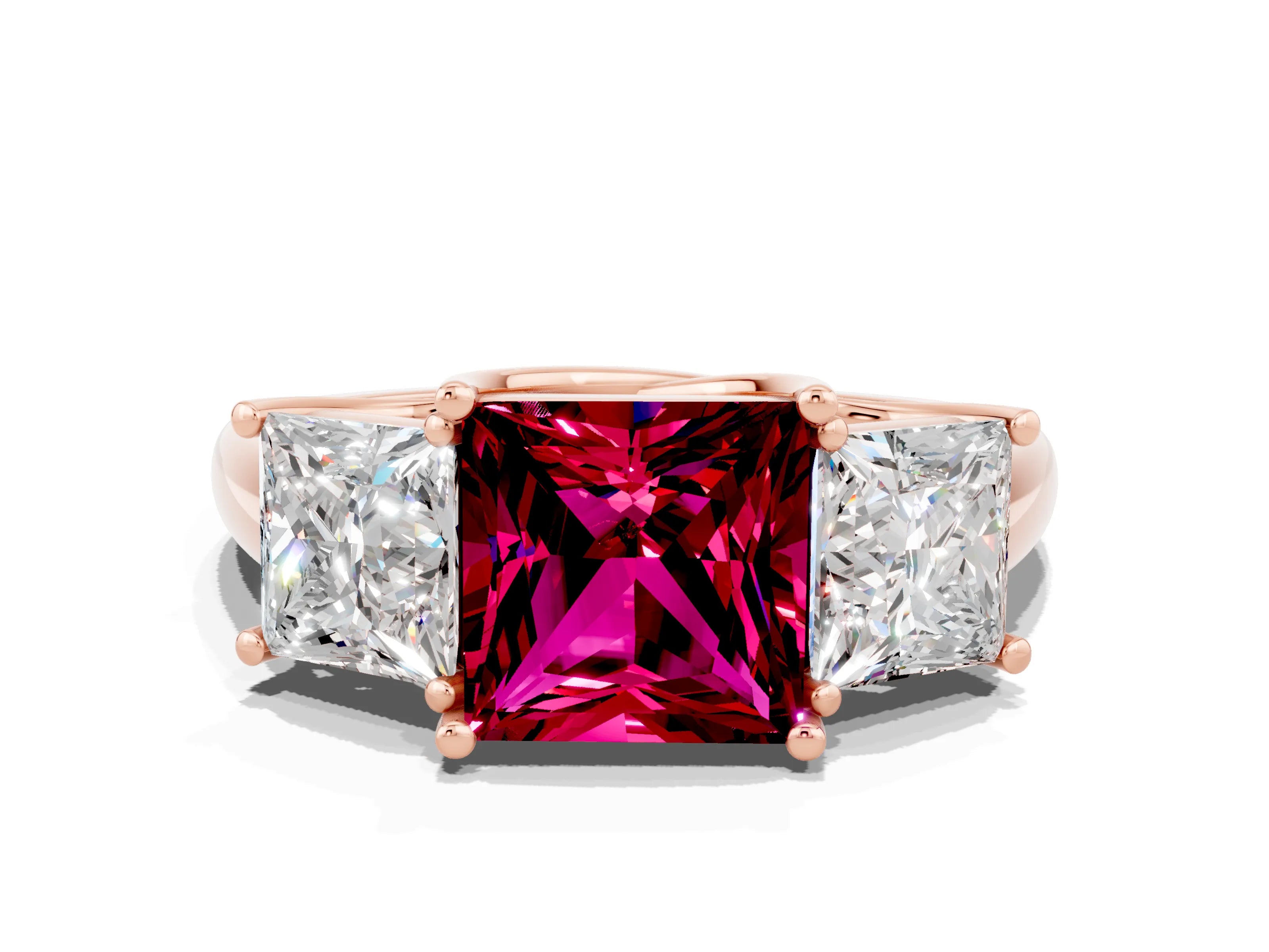 Rose gold Three-Stone Princess Cut Garnet Engagement Ring with Prong Setting
