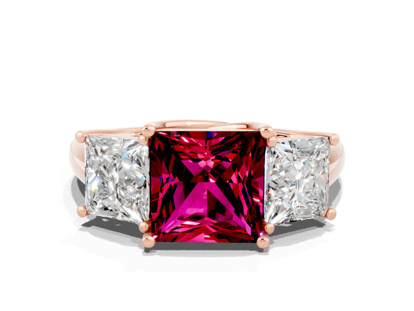 Rose gold Three-Stone Princess Cut Garnet Engagement Ring with Prong Setting