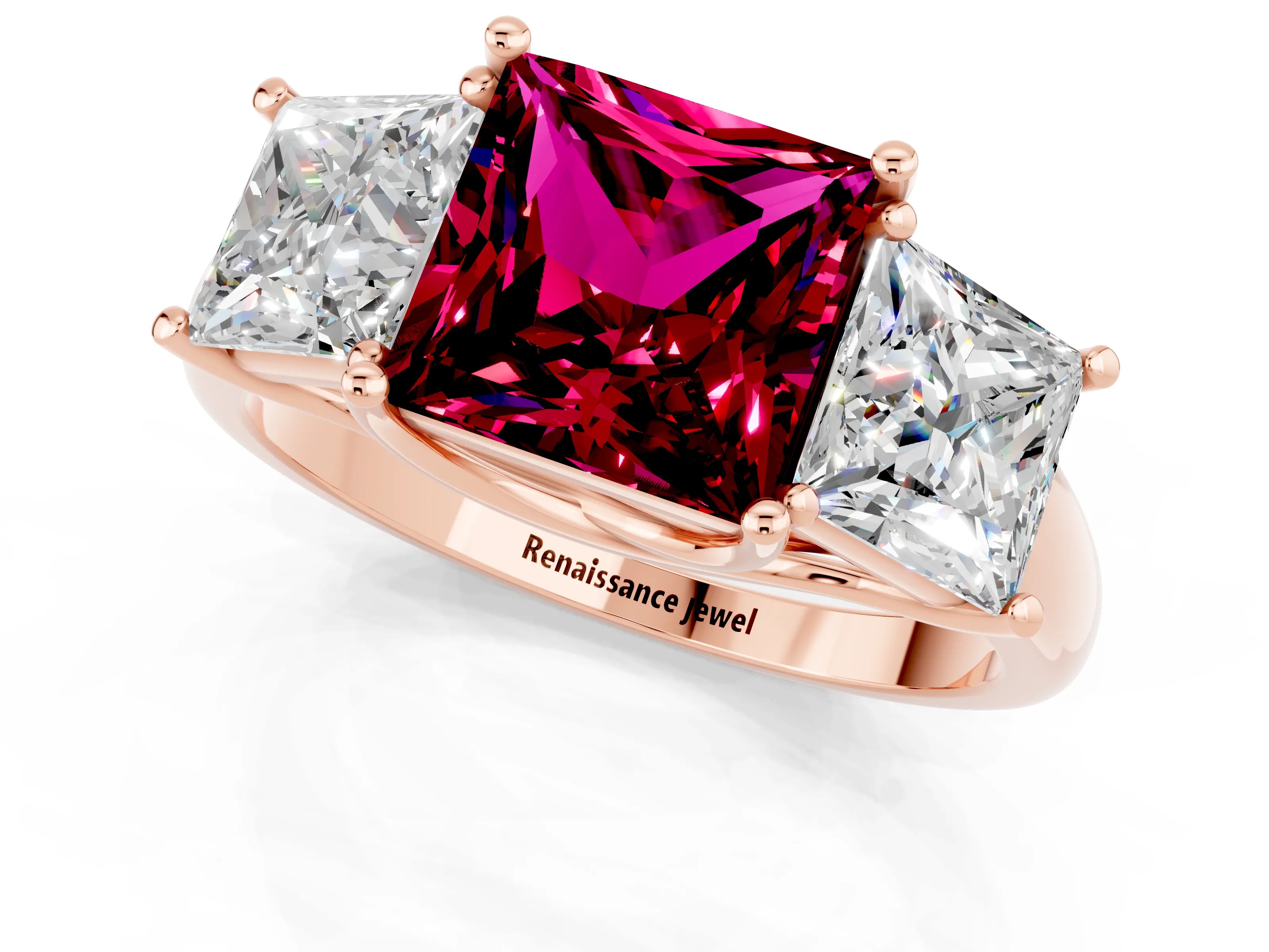 Rose gold Three-Stone Princess Cut Garnet Engagement Ring with Prong Setting_1