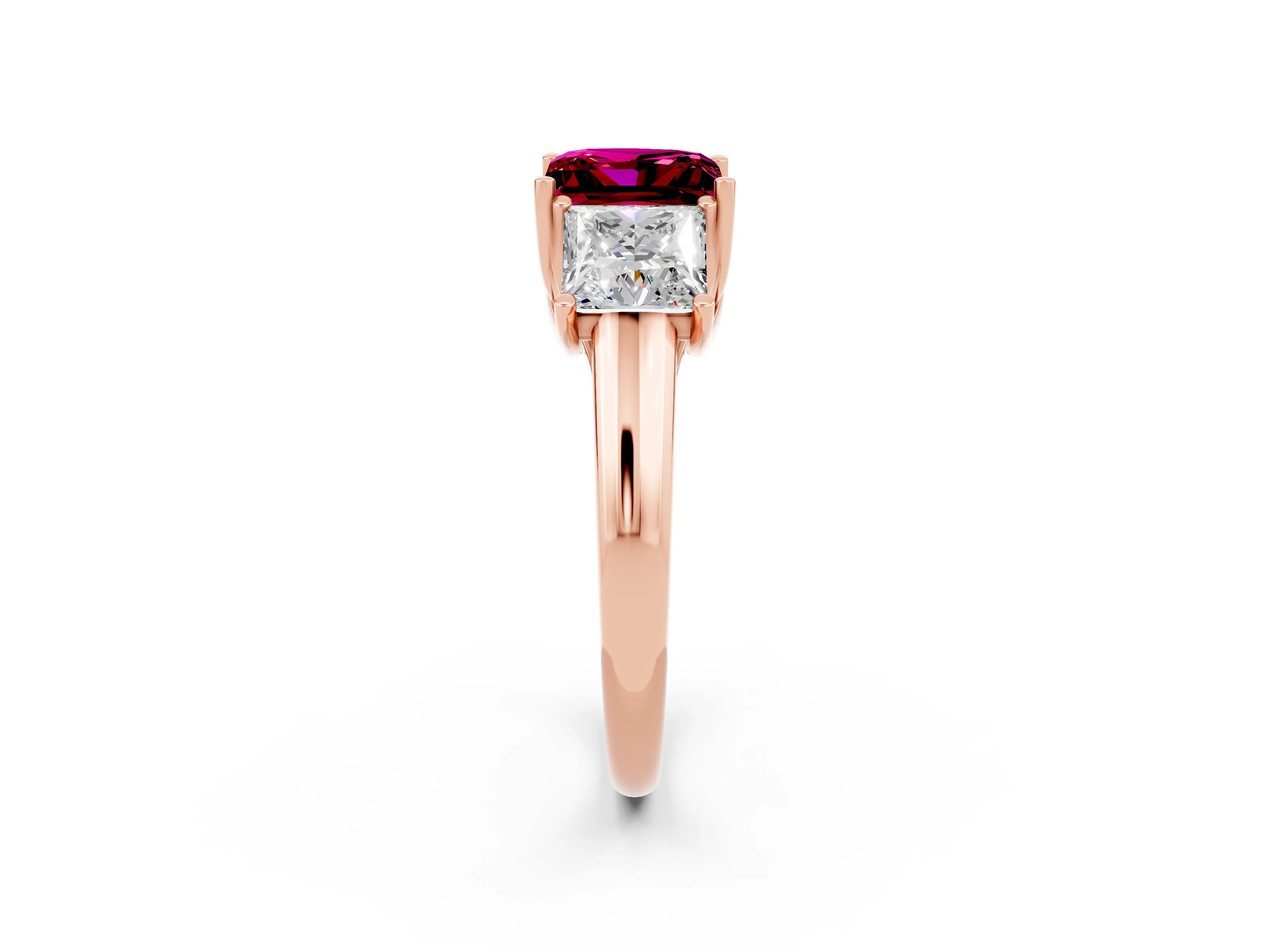 Rose gold Three-Stone Princess Cut Garnet Engagement Ring with Prong Setting_2