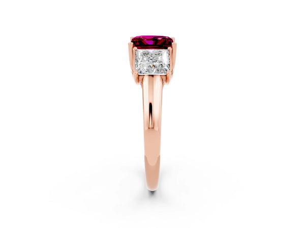 Rose gold Three-Stone Princess Cut Garnet Engagement Ring with Prong Setting