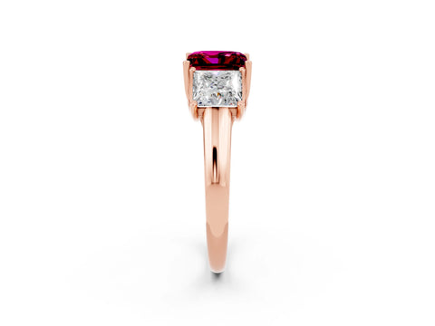 Rose gold Three-Stone Princess Cut Garnet Engagement Ring with Prong Setting_2