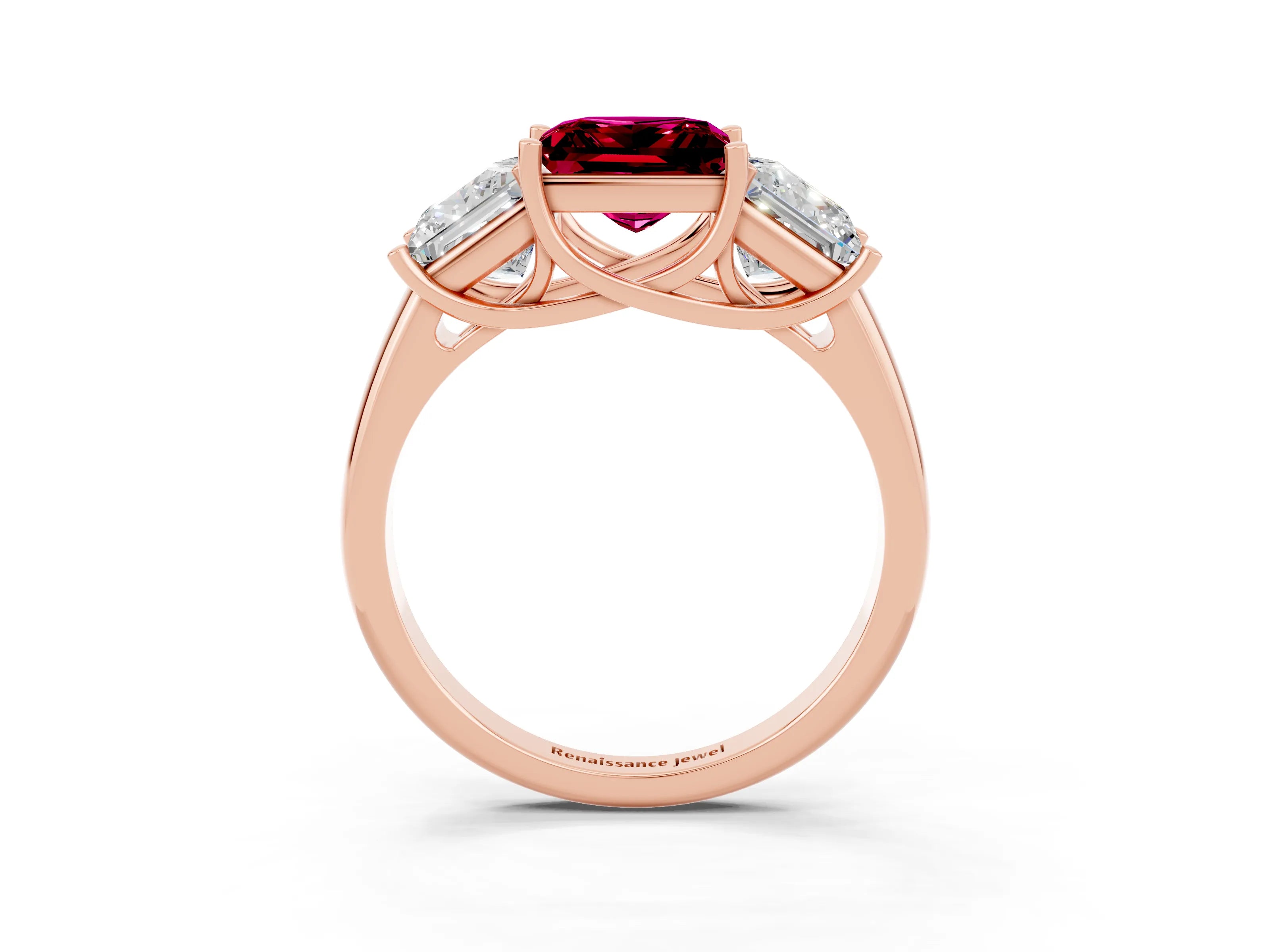 Rose gold Three-Stone Princess Cut Garnet Engagement Ring with Prong Setting_3