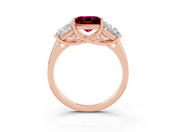 Rose gold Three-Stone Princess Cut Garnet Engagement Ring with Prong Setting
