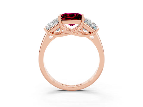 Rose gold Three-Stone Princess Cut Garnet Engagement Ring with Prong Setting_3