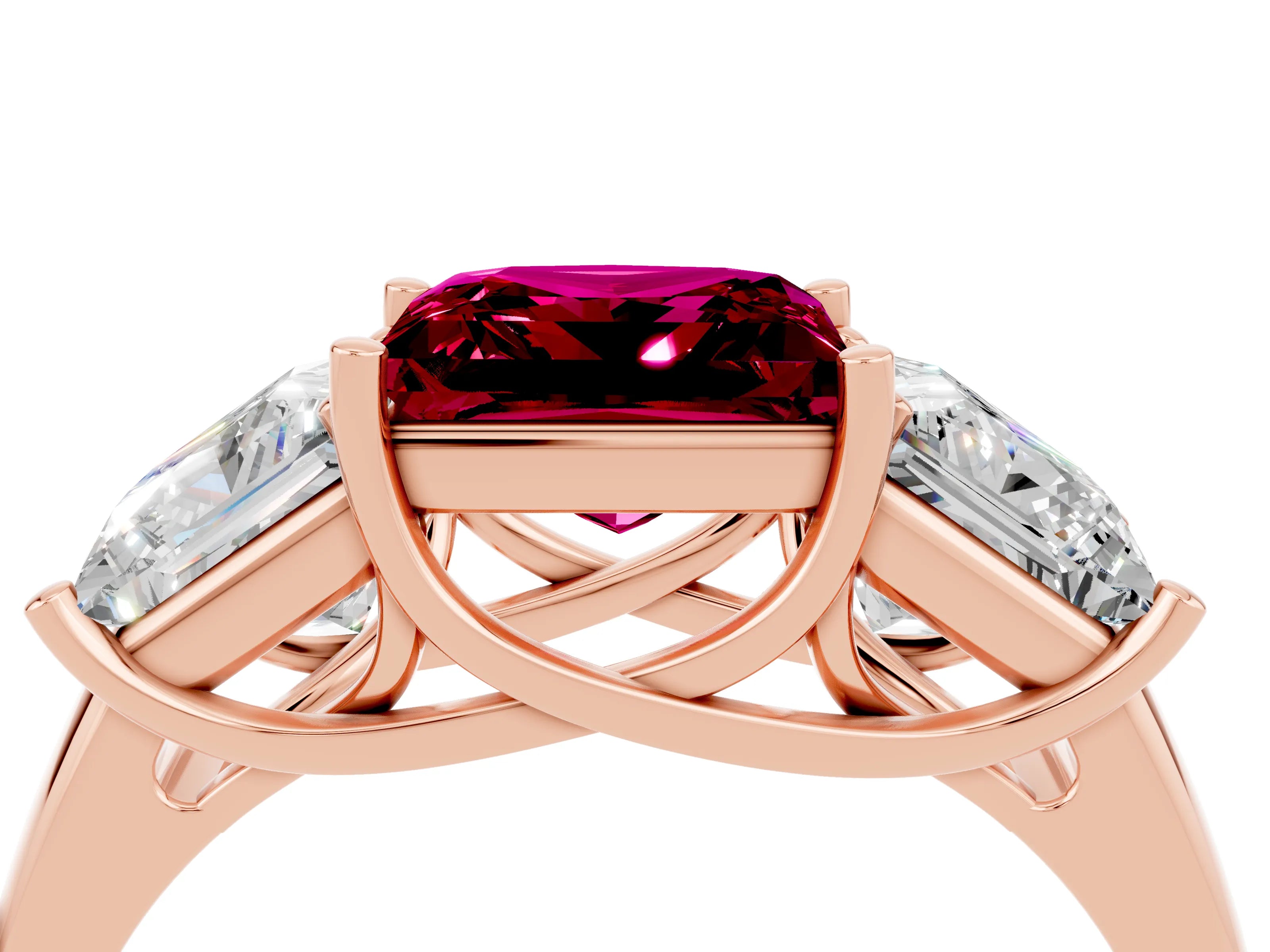 Rose gold Three-Stone Princess Cut Garnet Engagement Ring with Prong Setting_4