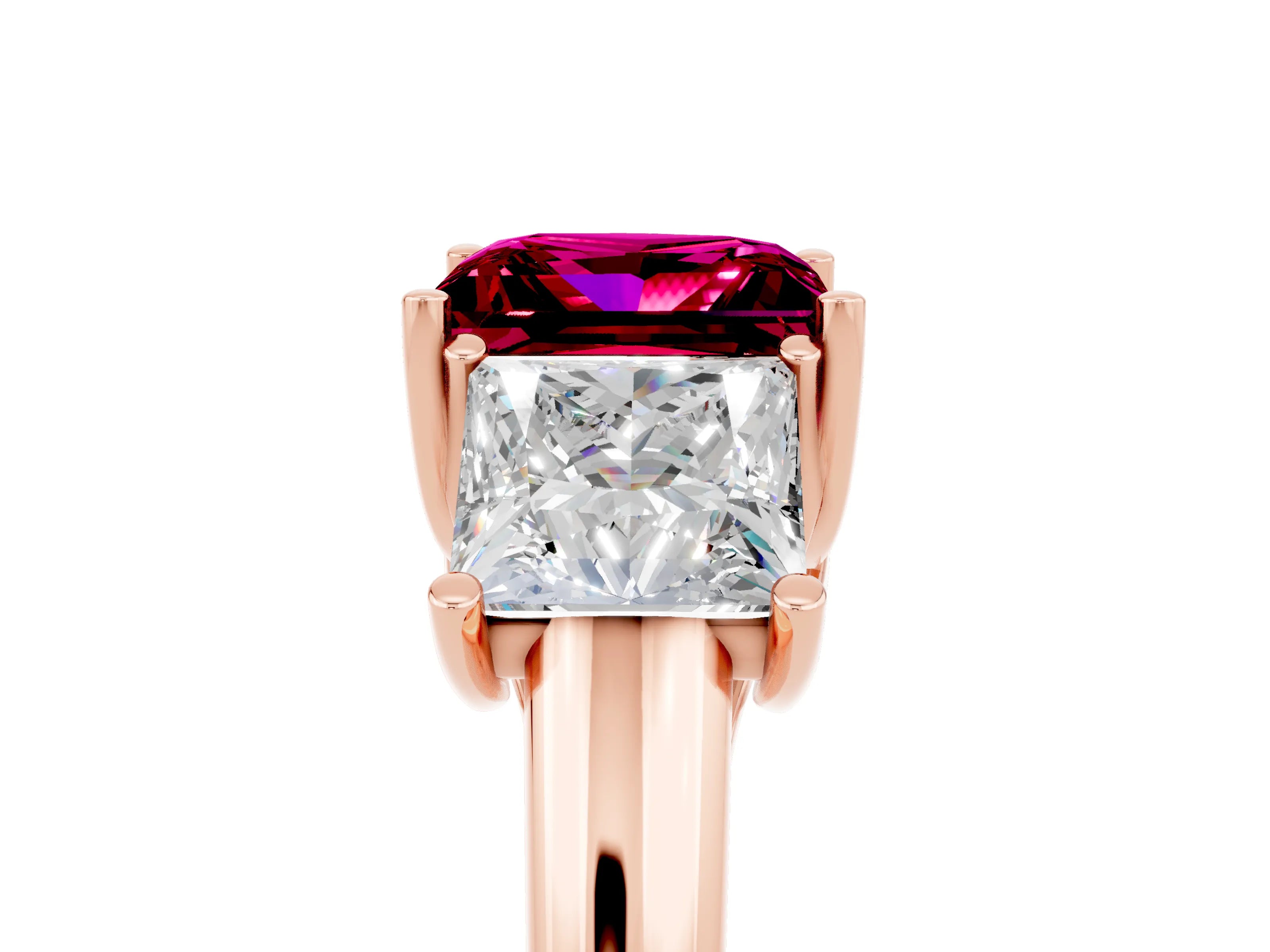 Rose gold Three-Stone Princess Cut Garnet Engagement Ring with Prong Setting_5