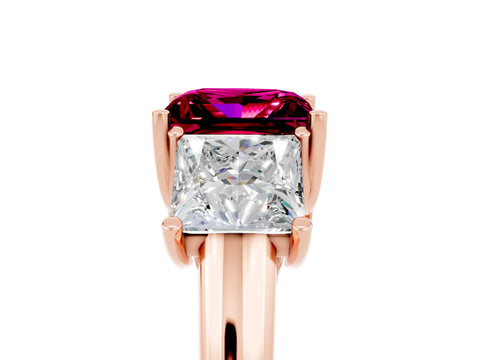 Rose gold Three-Stone Princess Cut Garnet Engagement Ring with Prong Setting_5