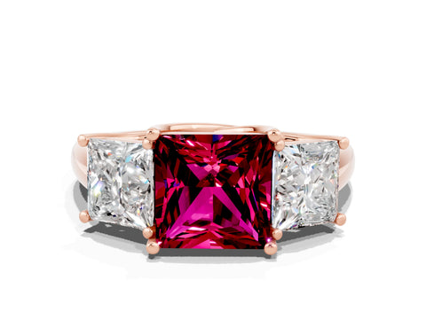 Rose gold Three-Stone Princess Cut Garnet Engagement Ring with Prong Setting