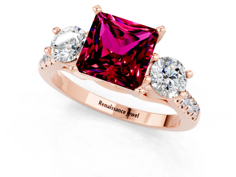 Rose gold Three-Stone Princess Cut Garnet Pavé Band with Four-Prong Setting_1
