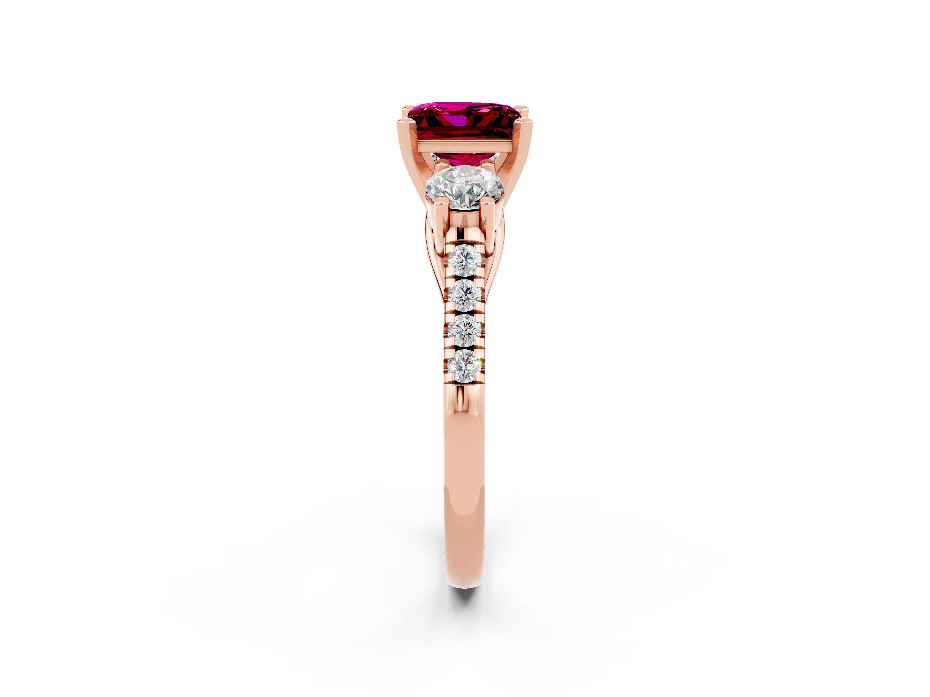 Rose gold Three-Stone Princess Cut Garnet Pavé Band with Four-Prong Setting_2