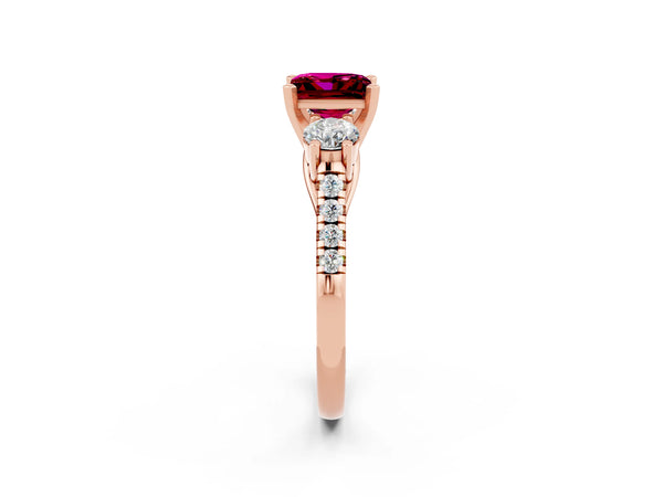 Rose gold Three-Stone Princess Cut Garnet Pavé Band with Four-Prong Setting