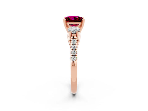 Rose gold Three-Stone Princess Cut Garnet Pavé Band with Four-Prong Setting_2