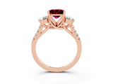 Rose gold Three-Stone Princess Cut Garnet Pavé Band with Four-Prong Setting_3