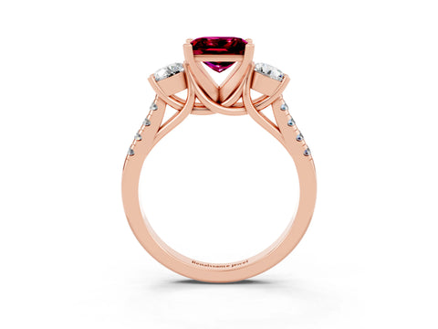 Rose gold Three-Stone Princess Cut Garnet Pavé Band with Four-Prong Setting_3