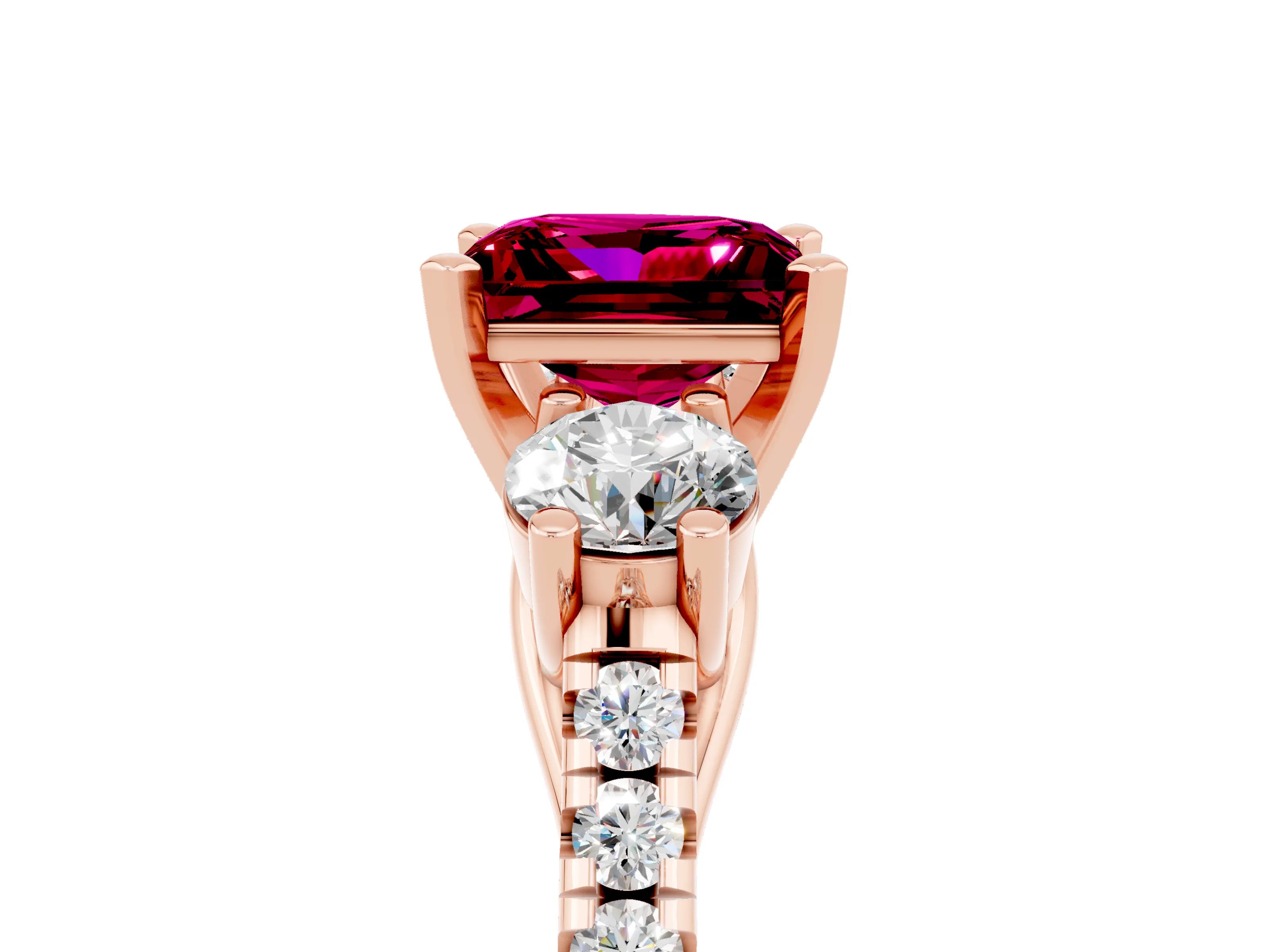Rose gold Three-Stone Princess Cut Garnet Pavé Band with Four-Prong Setting_5