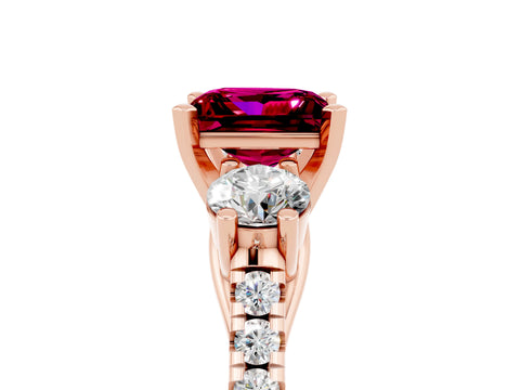 Rose gold Three-Stone Princess Cut Garnet Pavé Band with Four-Prong Setting_5