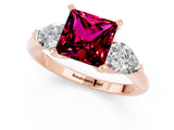 Rose gold Three-Stone Princess Cut Garnet Ring with Pear Side Stones and Four-Prong Setting_1
