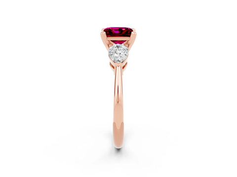 Rose gold Three-Stone Princess Cut Garnet Ring with Pear Side Stones and Four-Prong Setting_2