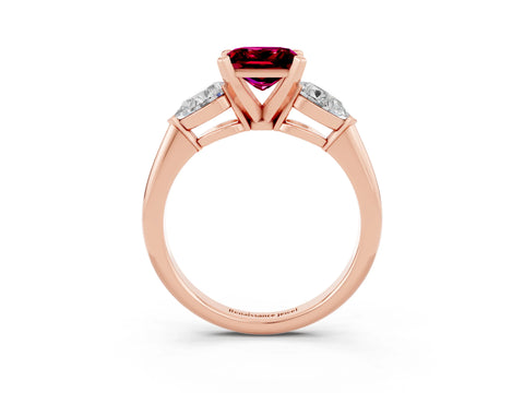 Rose gold Three-Stone Princess Cut Garnet Ring with Pear Side Stones and Four-Prong Setting_3
