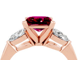Rose gold Three-Stone Princess Cut Garnet Ring with Pear Side Stones and Four-Prong Setting_4