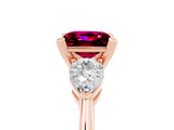 Rose gold Three-Stone Princess Cut Garnet Ring with Pear Side Stones and Four-Prong Setting_5