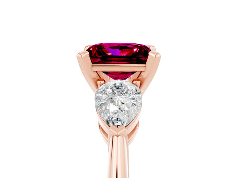Rose gold Three-Stone Princess Cut Garnet Ring with Pear Side Stones and Four-Prong Setting_5