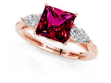 Rose gold Three-Stone Princess Cut Garnet Ring with Pear  Side Stones in Four-Prong Setting_13