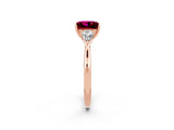Rose gold Three-Stone Princess Cut Garnet Ring with Pear  Side Stones in Four-Prong Setting_14