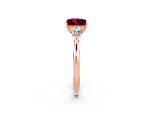 Rose gold Three-Stone Princess Cut Garnet Ring with Pear  Side Stones in Four-Prong Setting