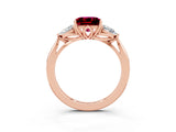 Rose gold Three-Stone Princess Cut Garnet Ring with Pear  Side Stones in Four-Prong Setting_15