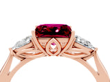 Rose gold Three-Stone Princess Cut Garnet Ring with Pear  Side Stones in Four-Prong Setting_16