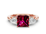 Rose gold Three-Stone Princess Cut Garnet Ring with Pear  Side Stones in Four-Prong Setting_36