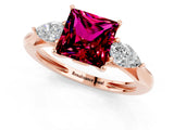Rose gold Three-Stone Princess Cut Garnet Ring with Pear  Side Stones in Four-Prong Setting_37