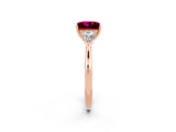 Rose gold Three-Stone Princess Cut Garnet Ring with Pear  Side Stones in Four-Prong Setting_38