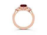 Rose gold Three-Stone Princess Cut Garnet Ring with Pear  Side Stones in Four-Prong Setting_39